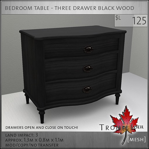 Trompe Loeil - Gramercy Bedroom Table Three Drawer Gray [mesh]