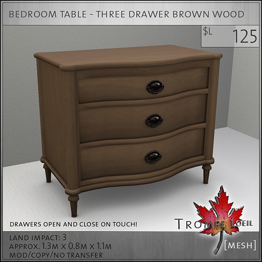 Trompe Loeil - Gramercy Bedroom Table Three Drawer Brown [mesh]
