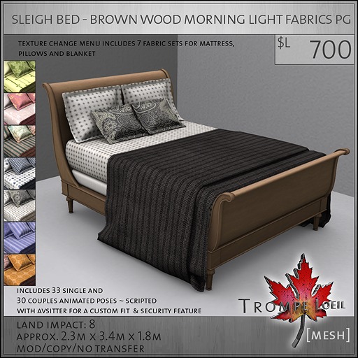 Trompe Loeil - Sleigh Bed Brown Wood Morning Light PG [mesh]