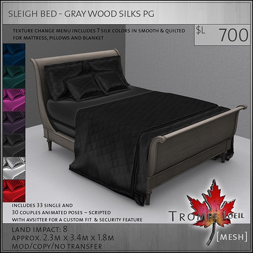 Trompe Loeil - Sleigh Bed Gray Wood Silks PG [mesh]