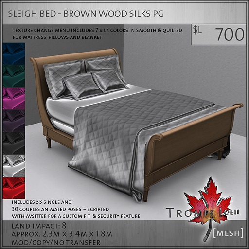 Trompe Loeil - Sleigh Bed Brown Wood Silks PG [mesh]