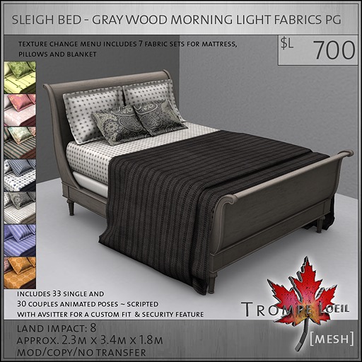 Trompe Loeil - Sleigh Bed Gray Wood Morning Light PG [mesh]
