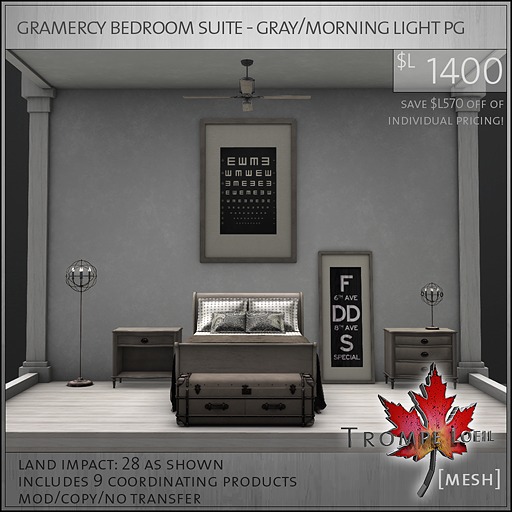 Trompe Loeil - Gramercy Bedroom Suite Gray/ML PG [mesh]