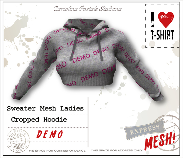 I♥T-SHIRT!! Sweater - Mesh Ladies Cropped Hoodie DEMO