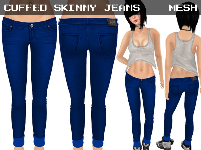 Cuffed Skinny Jeans Blue2 - Mesh