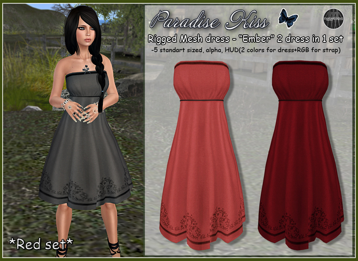 {Paradise Kiss} Ember dress-Red (Rigged Mesh)