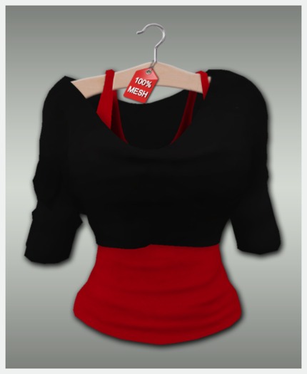 :VIRTISTRY: Cropped Shirt w/Tank (Black/Sangria)