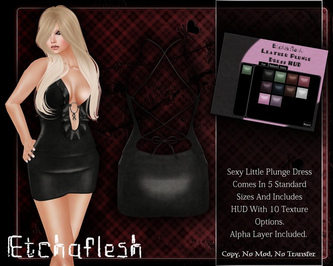[Etchaflesh] Leather Plunge Dress W/ HUD