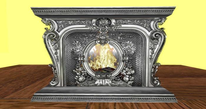 FIREPLACE- SILVER   fire off/on - BOXED