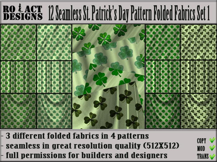 Ro!Act Designs 12 Seamless St Patrick Day Pattern Folded Fabric
