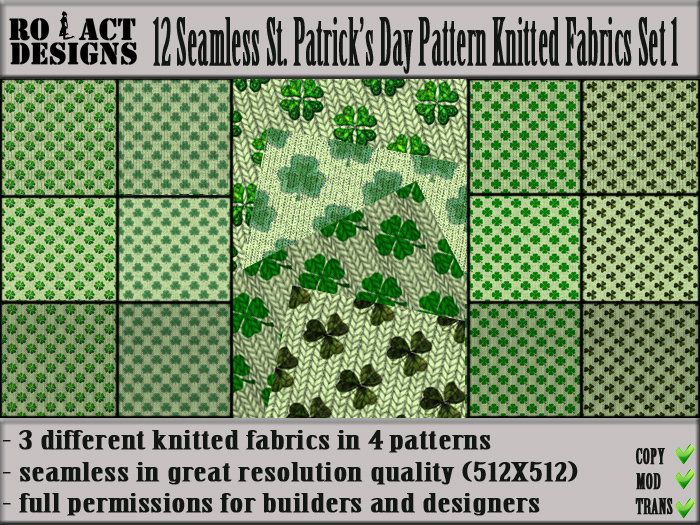 Ro!Act Design 12 Seamless St Patrick Day Pattern Knitted Fabric
