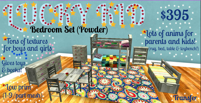 Mudlarks Lucky Kid Bedroom Set w/ Cuddles! (POWDER)