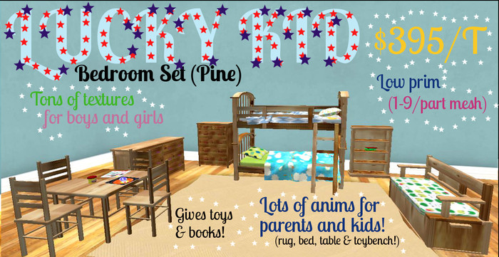 Mudlarks Lucky Kid Bedroom Set w/ Cuddles! (PINE)
