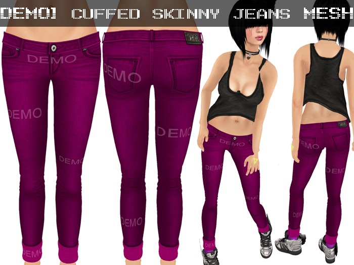 DEMO Cuffed Skinny Jeans Pink - Mesh