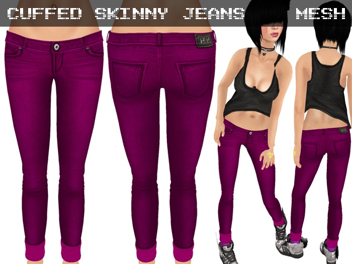 Cuffed Skinny Jeans Pink - Mesh