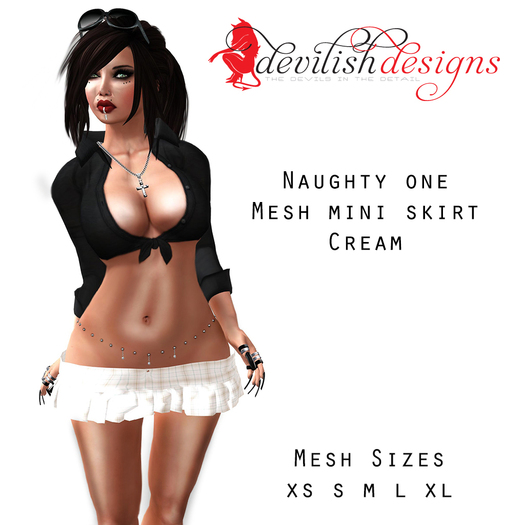 ! Devilish Designs Naughty One Mesh Mini Skirt Cream