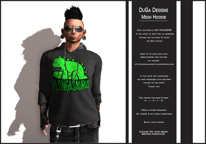 DuGa Designs Mesh Hoodie Shlongasaurus