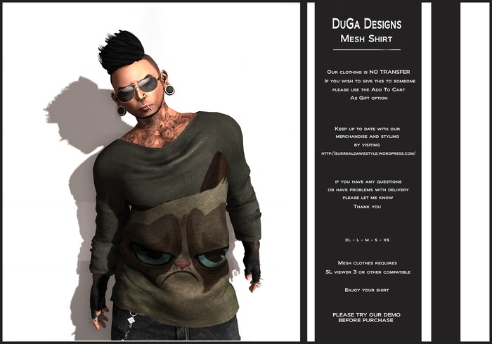 DuGa Designs Mesh Long Sleeve Shirt Grumpy Cat