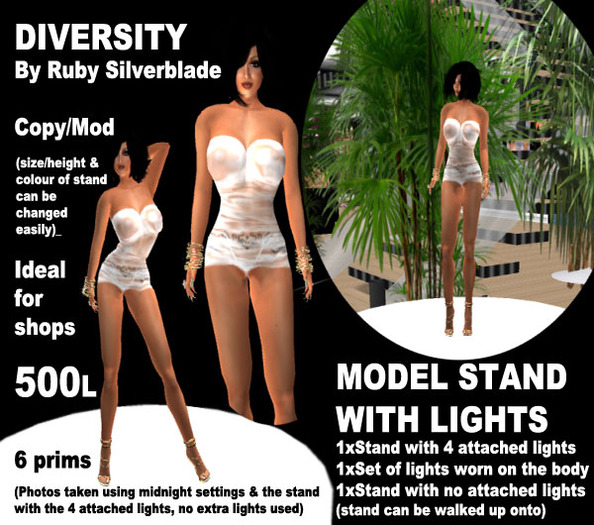 MODEL STAND, (WHITE) WITH LIGHTS (BOXED) - DIVERSITY