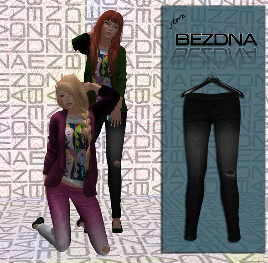 SALE!!!@BEZDNA@ Low Rise Jeans ripped black