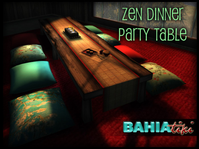 Bahia Tiki- Blue Zen Dinner Party Table
