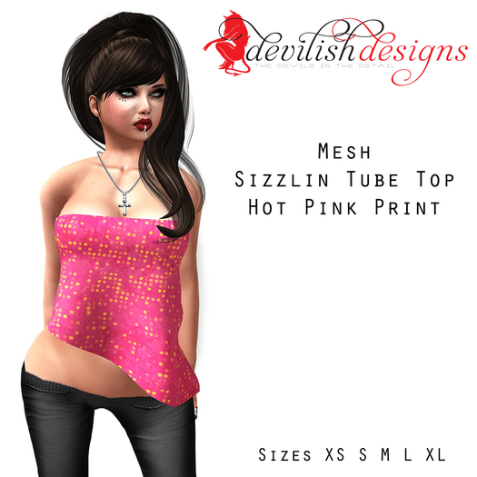 ! Devilish Designs Mesh Sizzlin Tube Top Hot Pink Print