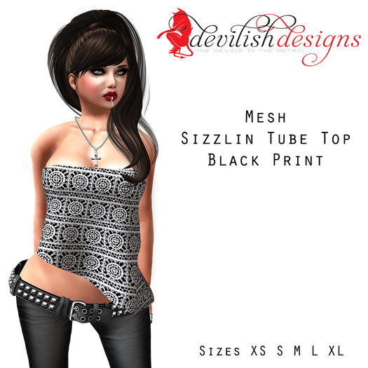 ! Devilish Designs Mesh Sizzlin Tube Top Black Print