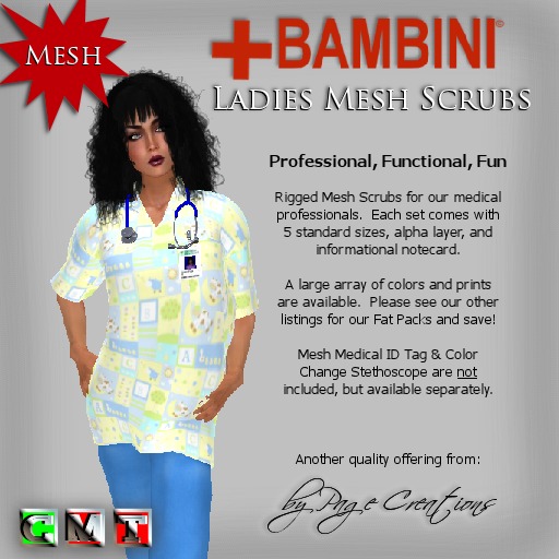 BAMBINI™ Ladies Scrubs - Ducky Patchwork/Bright Blue by Page Creations™