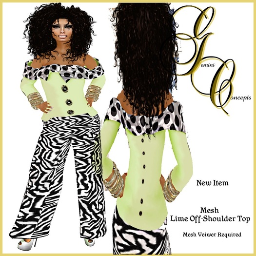 New Dotted Lime Mesh Off Shoulder Boxed
