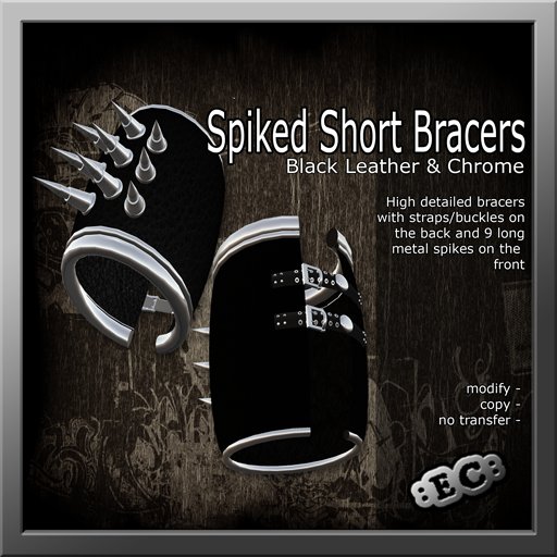 E&C Black & Chrome Short 9 Spiked Bracers