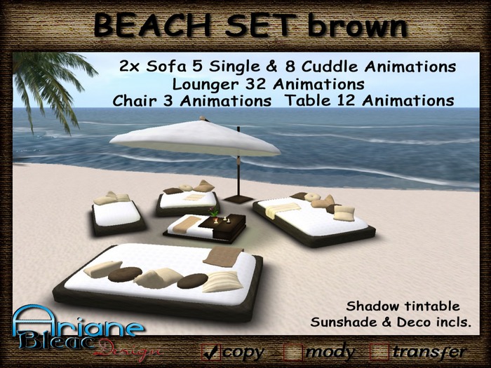 Wicker / Rattan Set Sofa, Lounger, Chair & Parasol for Beach & Patio - brown -