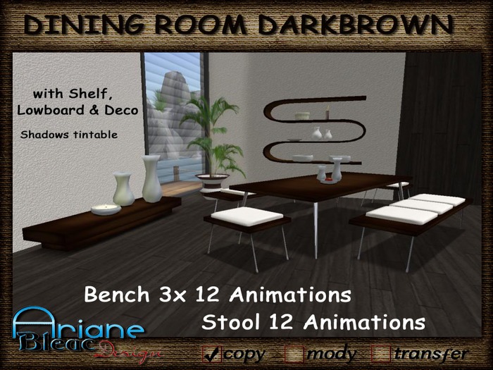 Dining Room Set Nr.20 darkbrown Stool & Table