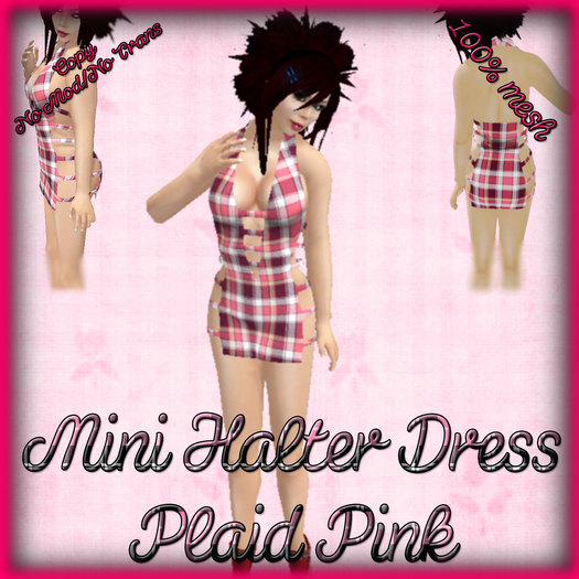 Mesh - Pink Plaid Halter Dress
