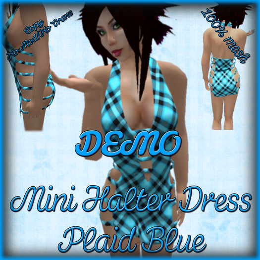 *DEMO* Blue Plaid Mini Halter Dress - 100 % Mesh - Copy/NoMod/No Trans