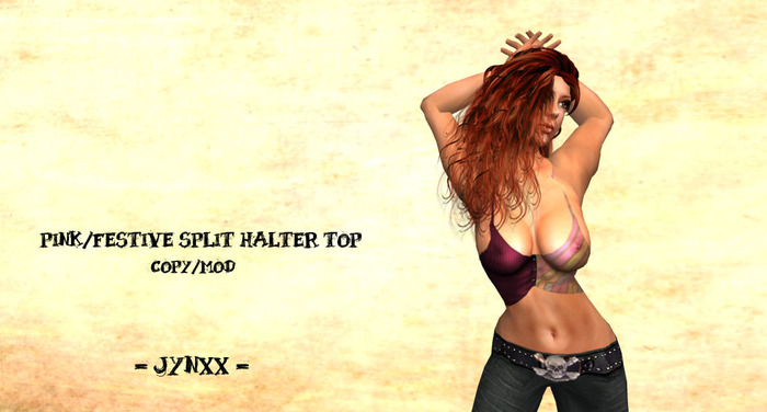 ~Jynxx~ Split Halter Top [Pink-Festive Translucent]