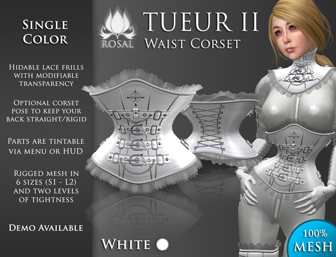 [ROSAL] TUEUR2 Waist Corset - White (Mesh)