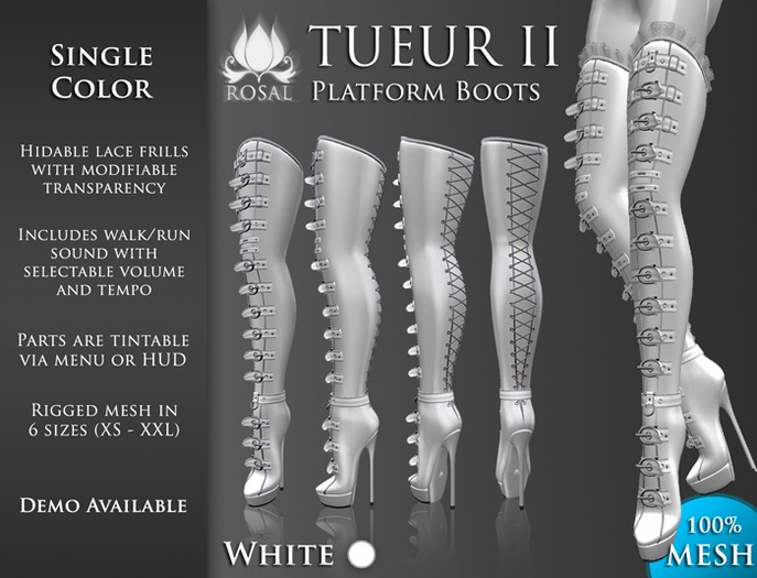 [ROSAL] TUEUR2 Thigh Platform Boots - White (Mesh)