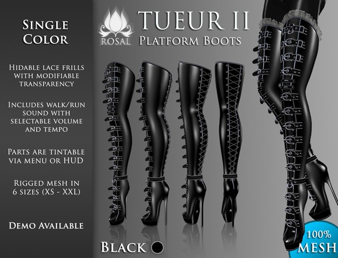 [ROSAL] TUEUR2 Thigh Platform Boots - Black (Mesh)