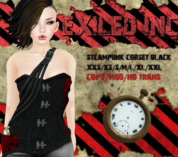 [Exiled Inc.] Steampunk Black Corset mesh