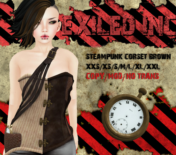 [Exiled Inc.] Steampunk Brown Corset mesh