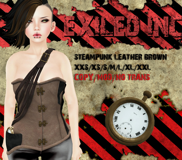 [Exiled Inc.] Steampunk Leather Brown Corset mesh