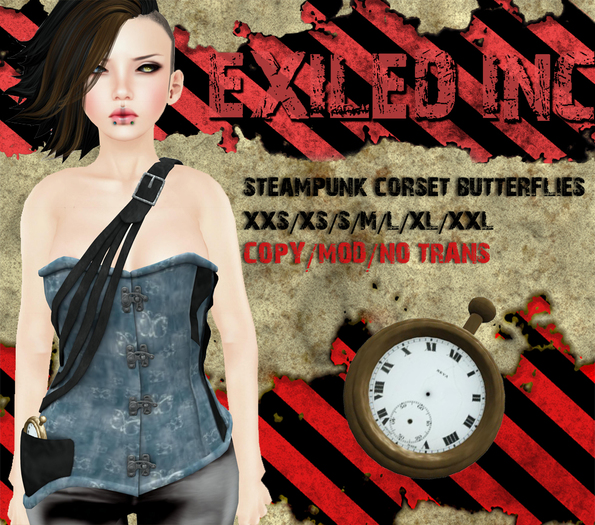 [Exiled Inc.] Steampunk Butterflies Corset mesh