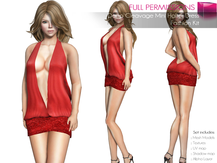 Meli Imako Full Perm Classic Avatars Female Deep Cleavage Mini Halter Dress