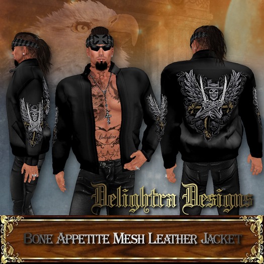 "Del's" Bone Appetite Mesh Leather Jacket