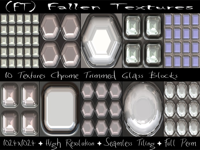 (FT) Fallen Textures FULL PERM Chrome Trimmed Glass Blocks 10 Textures
