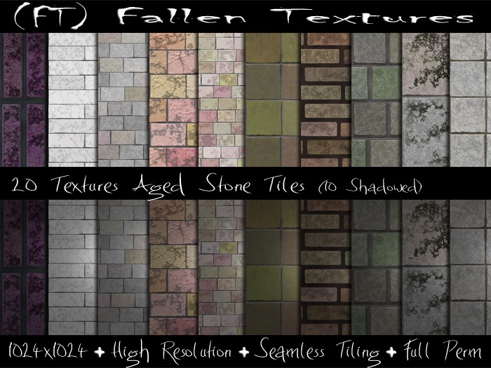(FT) Fallen FULL PERM Textures Realistic Aged Stone Tiles 20 Textures
