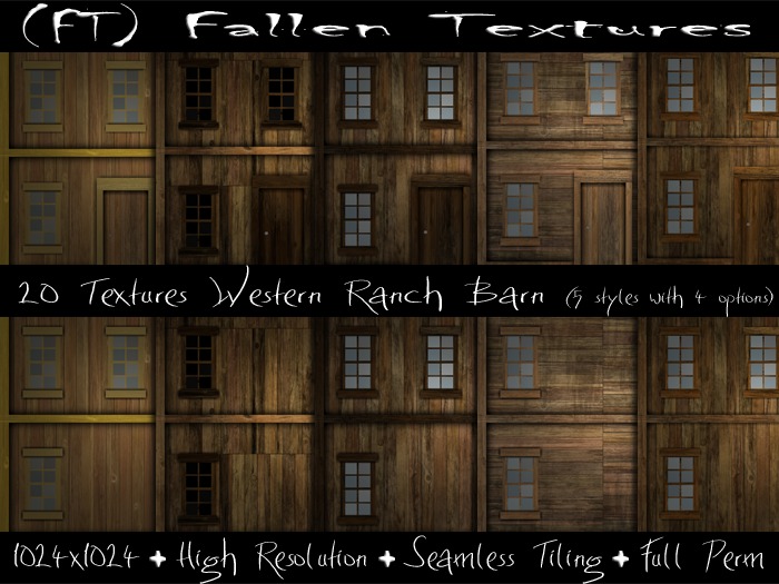 (FT) Fallen Textures FULL PERM Western Ranch Barn Walls 20 Textures
