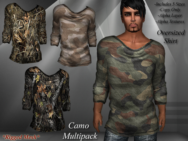 DE Designs - Mens Oversized Mesh Shirts - Camo Multipack