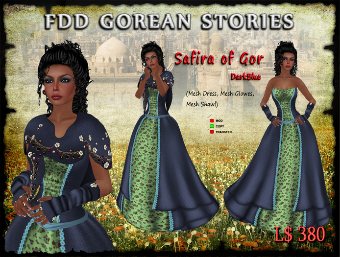 ~FDD Medieval Dress "Safira"- DarkBlue, rigged mesh.