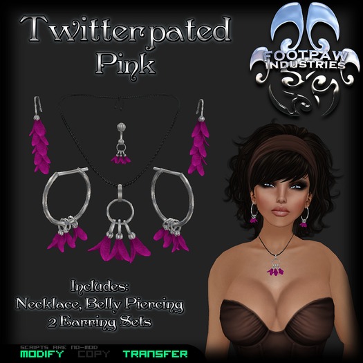 [FPI] Twitterpated Pink - Jewelry Set Necklace, 2 Earrings Sets, Belly Piercing